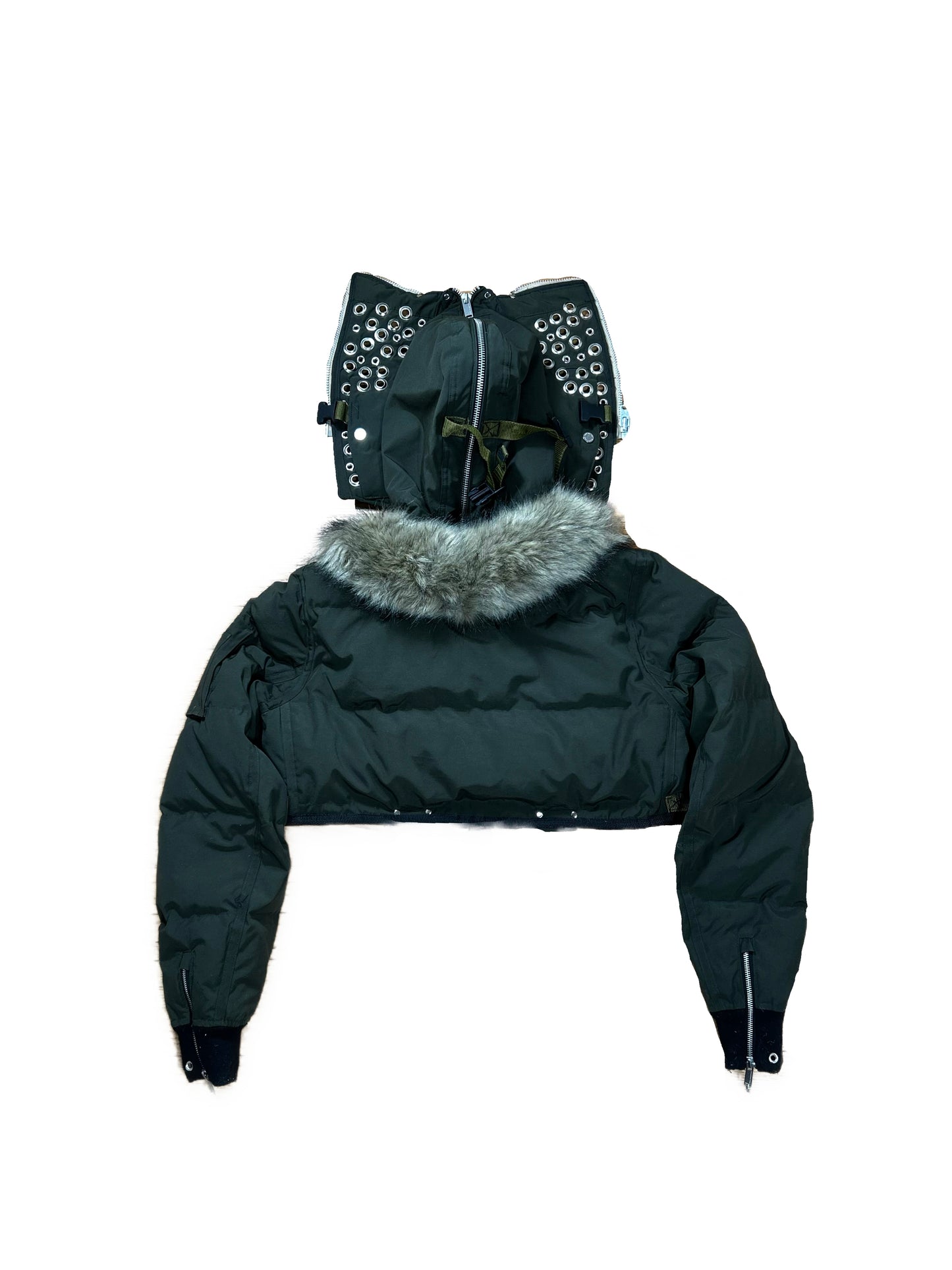 CROPPED FULL ZIP PUFFER-GREEN