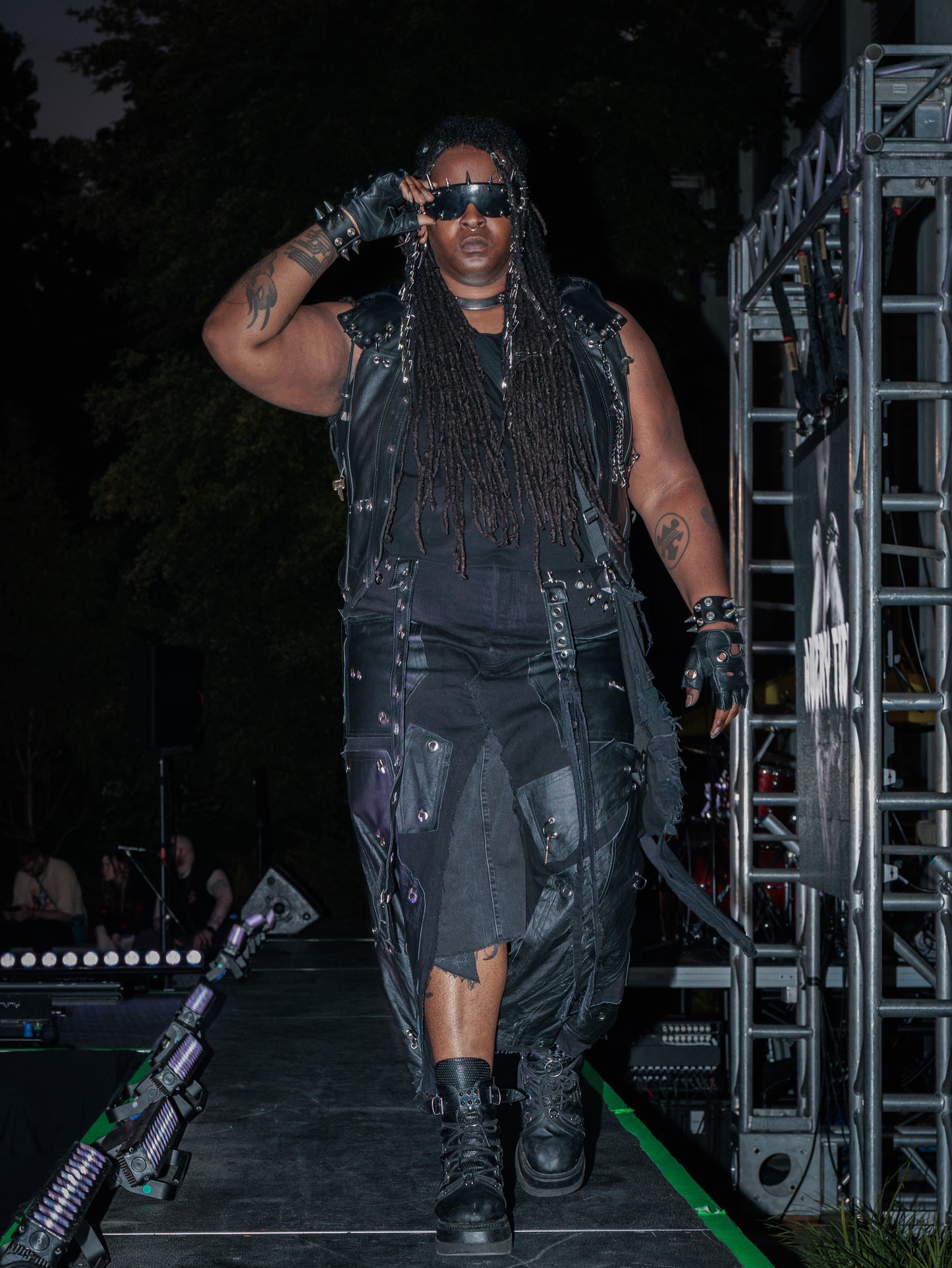 Black denim/leather skirt