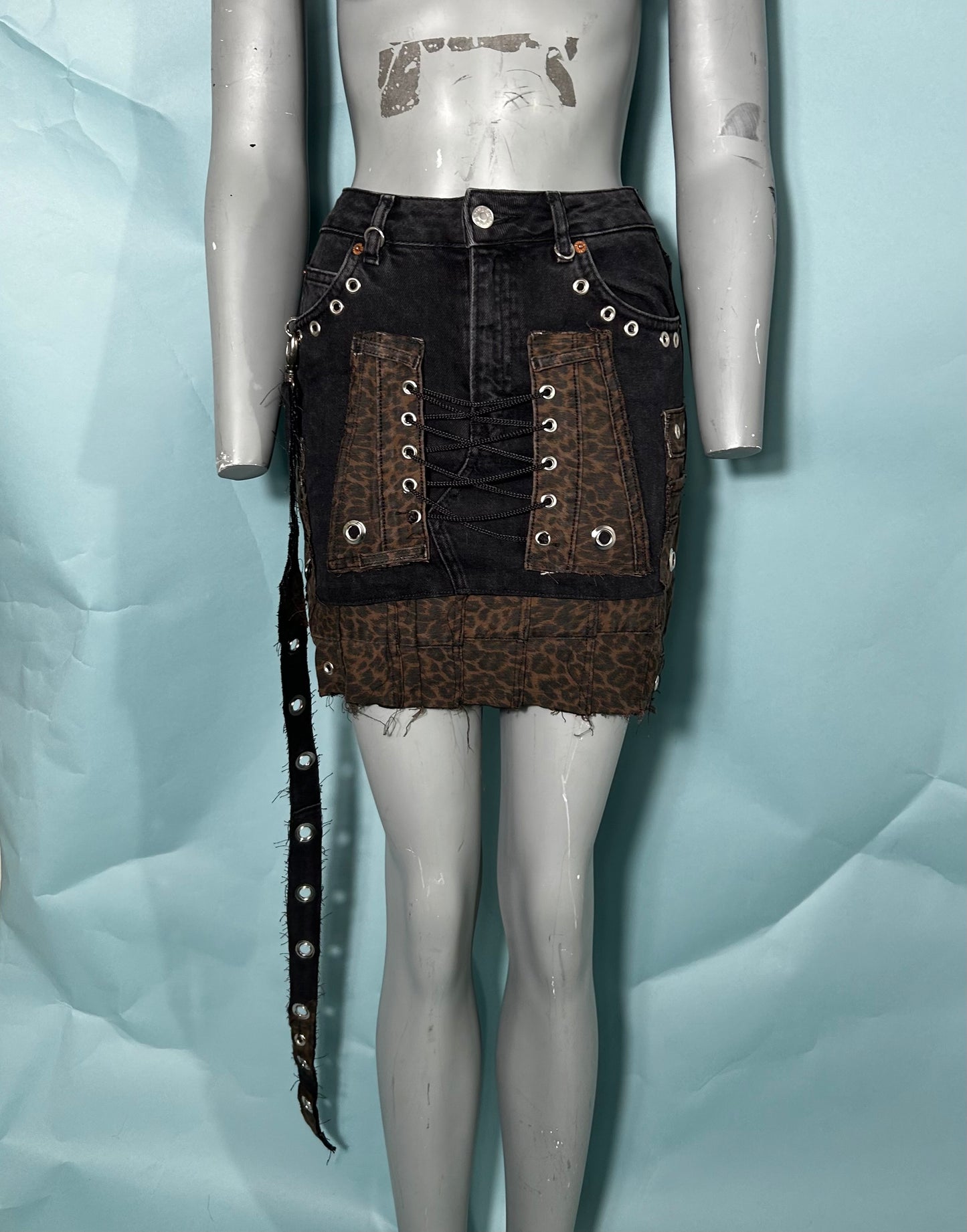 CHEETAH PATCHWORK SKIRT-MID LENGTH