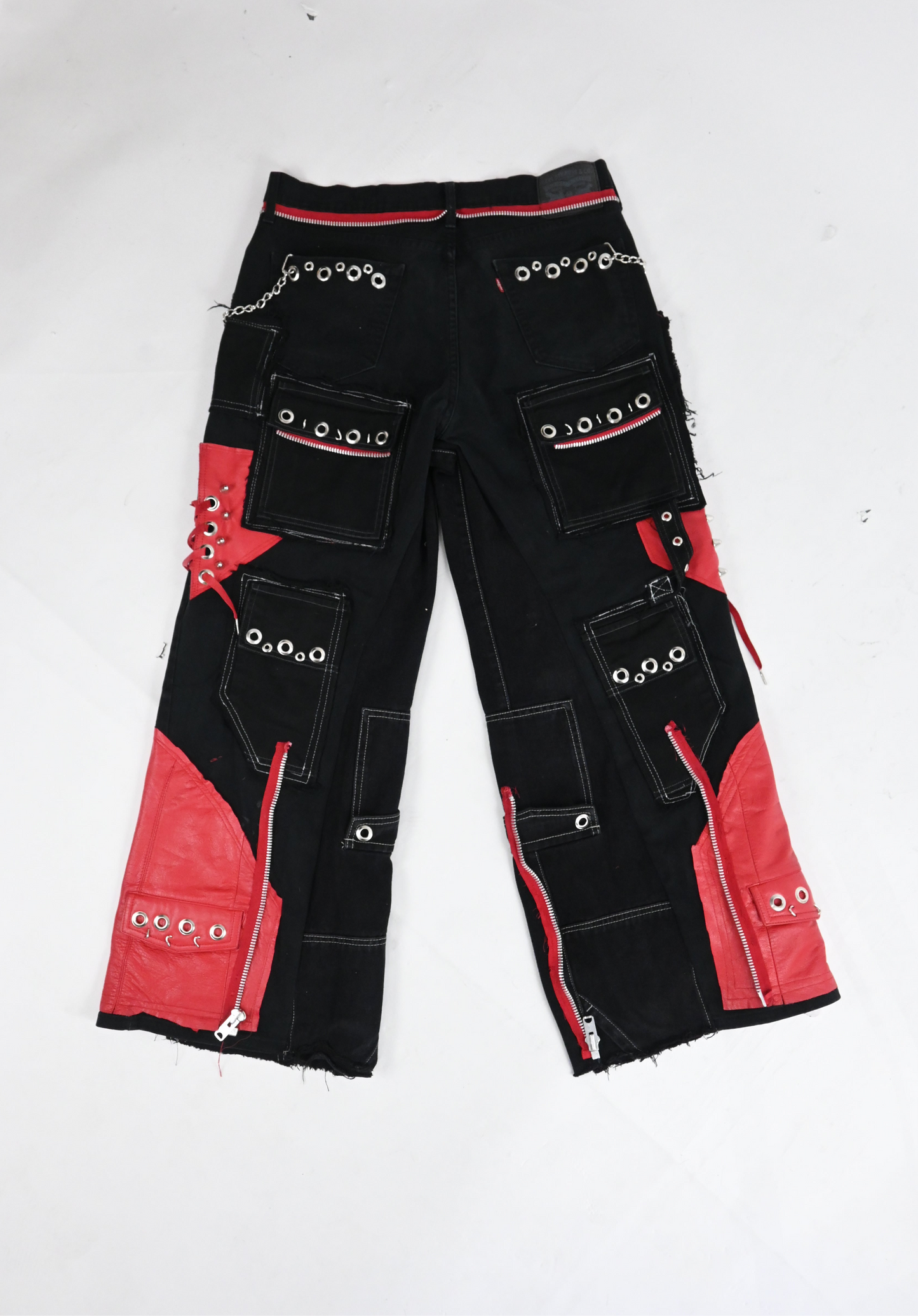 RED LEATHER CORSET DENIM