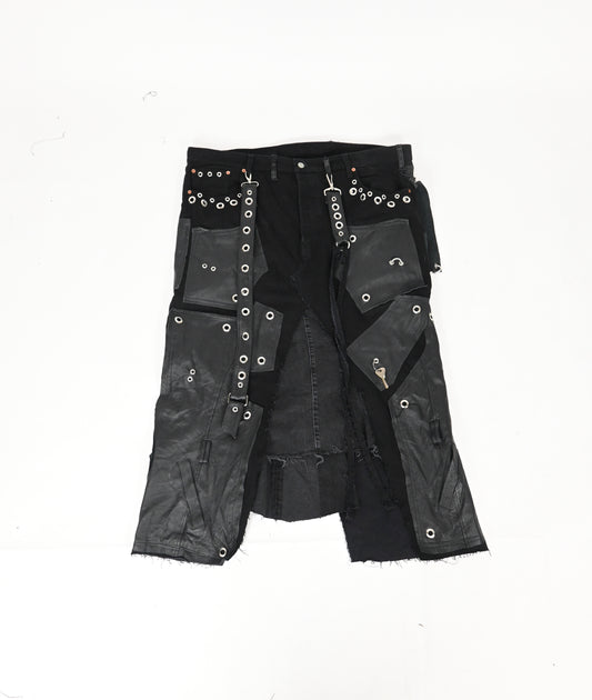 Black denim/leather skirt