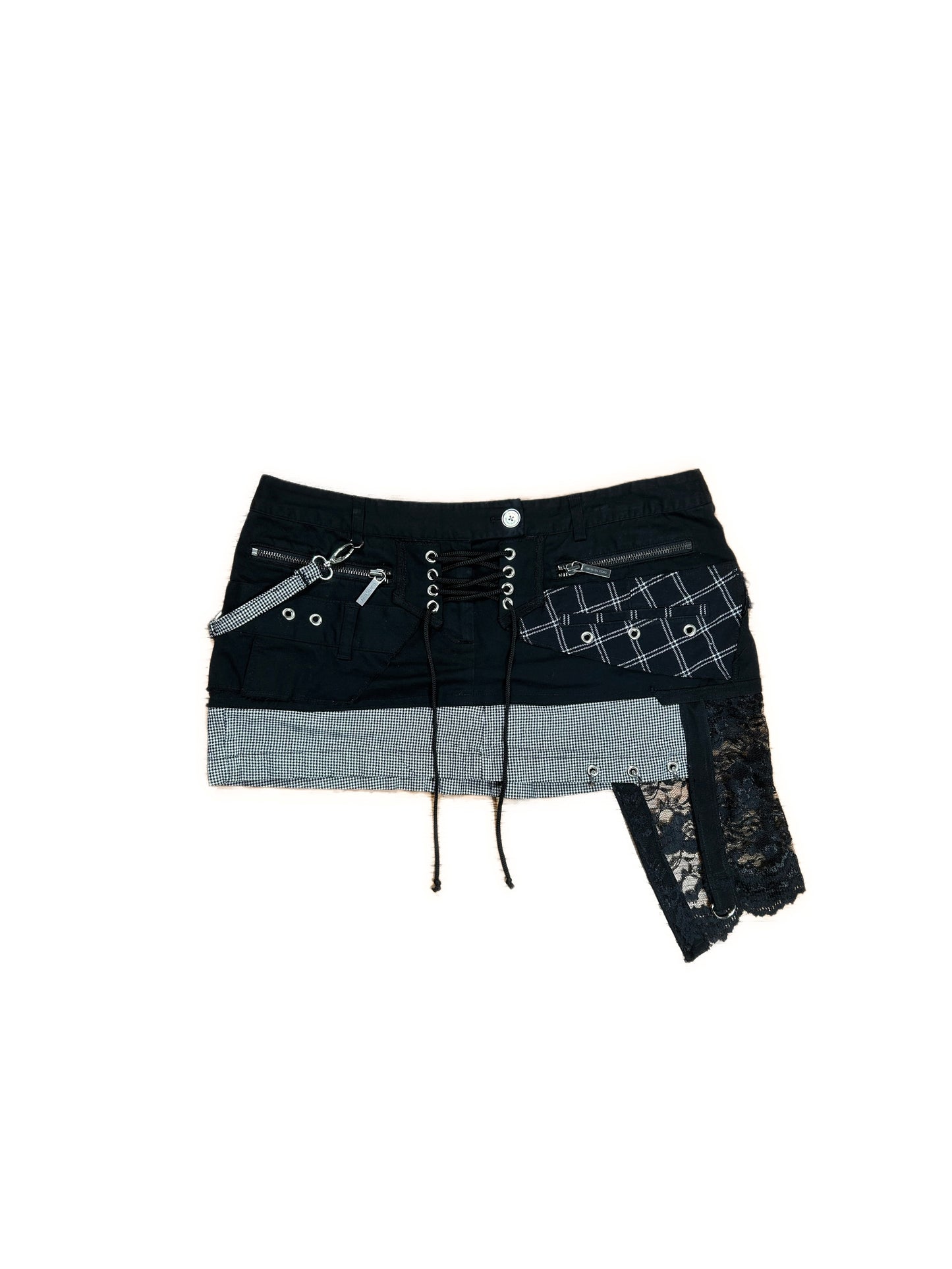 BLACK & PLAID MINI SKIRT