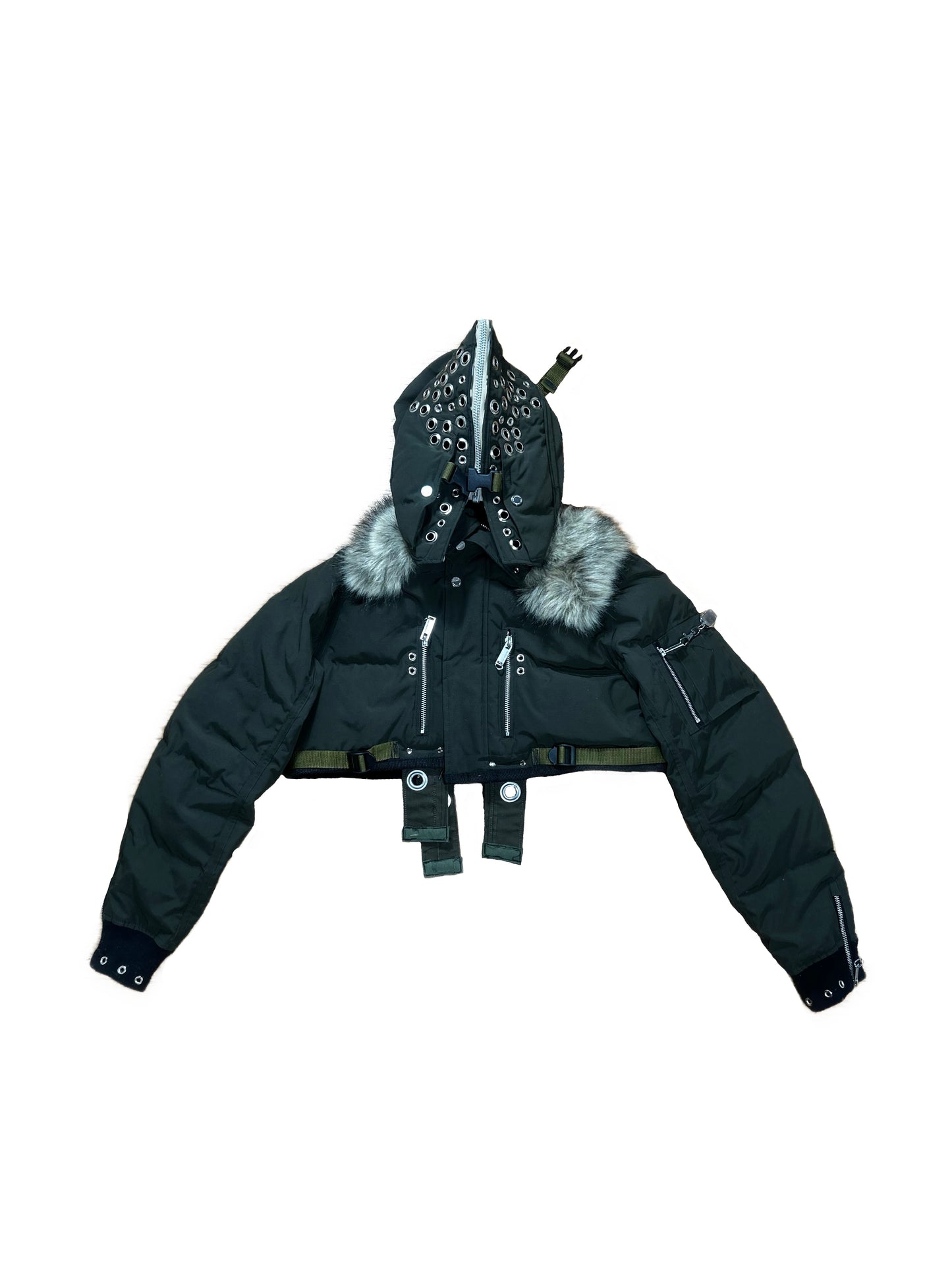 CROPPED FULL ZIP PUFFER-GREEN