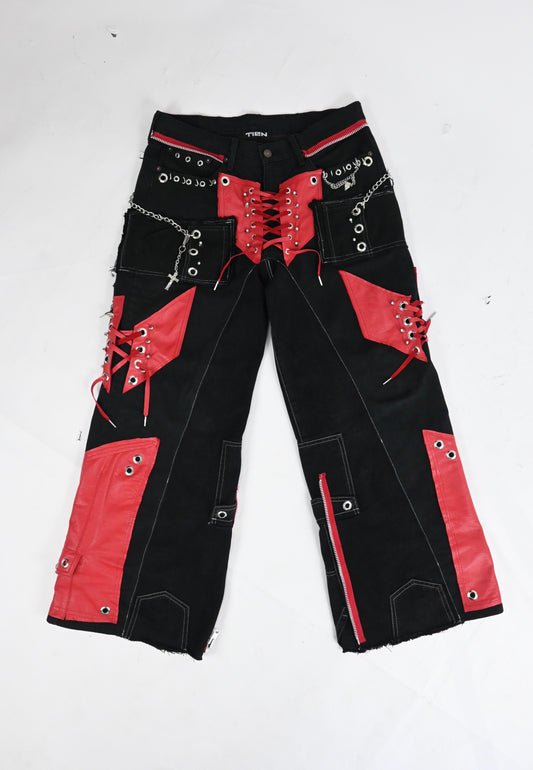 RED LEATHER CORSET DENIM