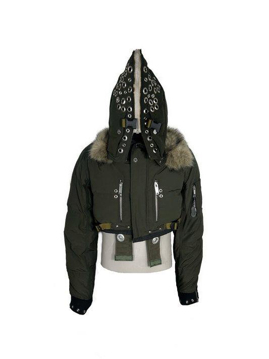 CROPPED FULL ZIP PUFFER-GREEN
