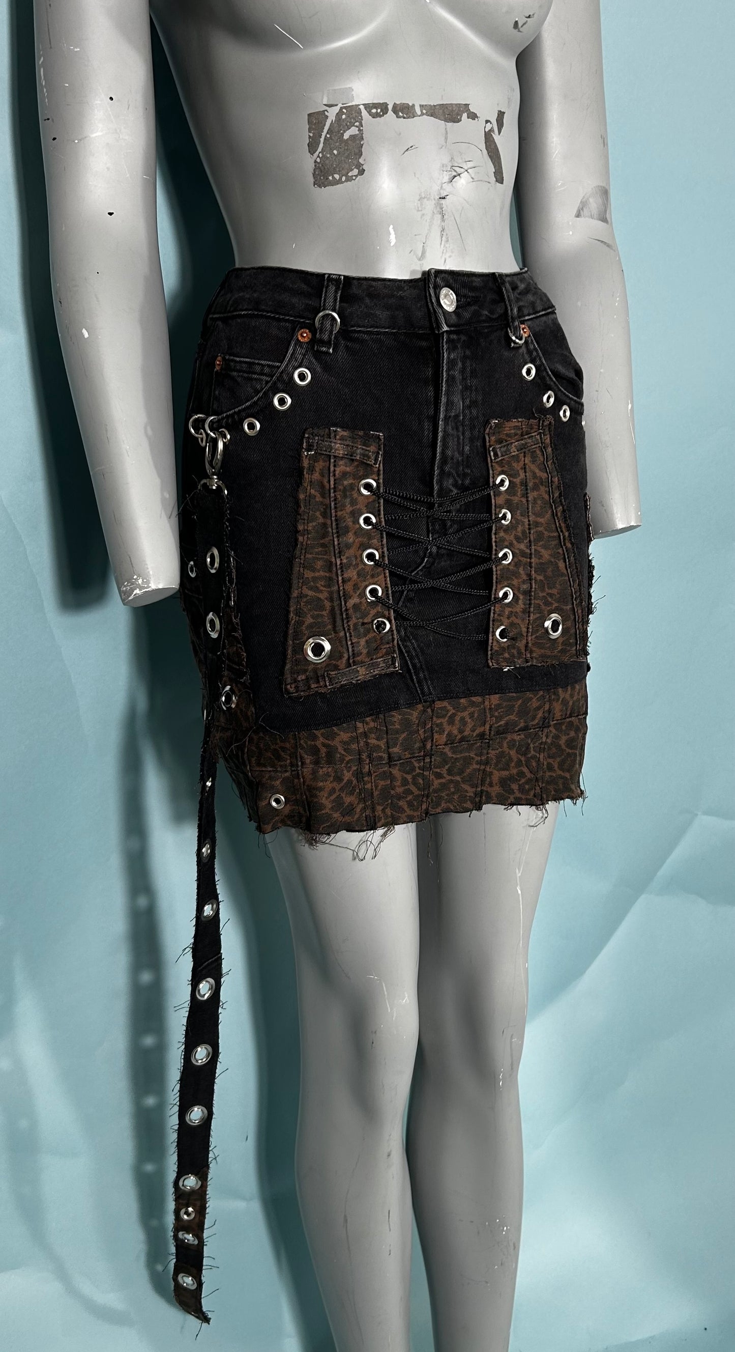 CHEETAH PATCHWORK SKIRT-MID LENGTH