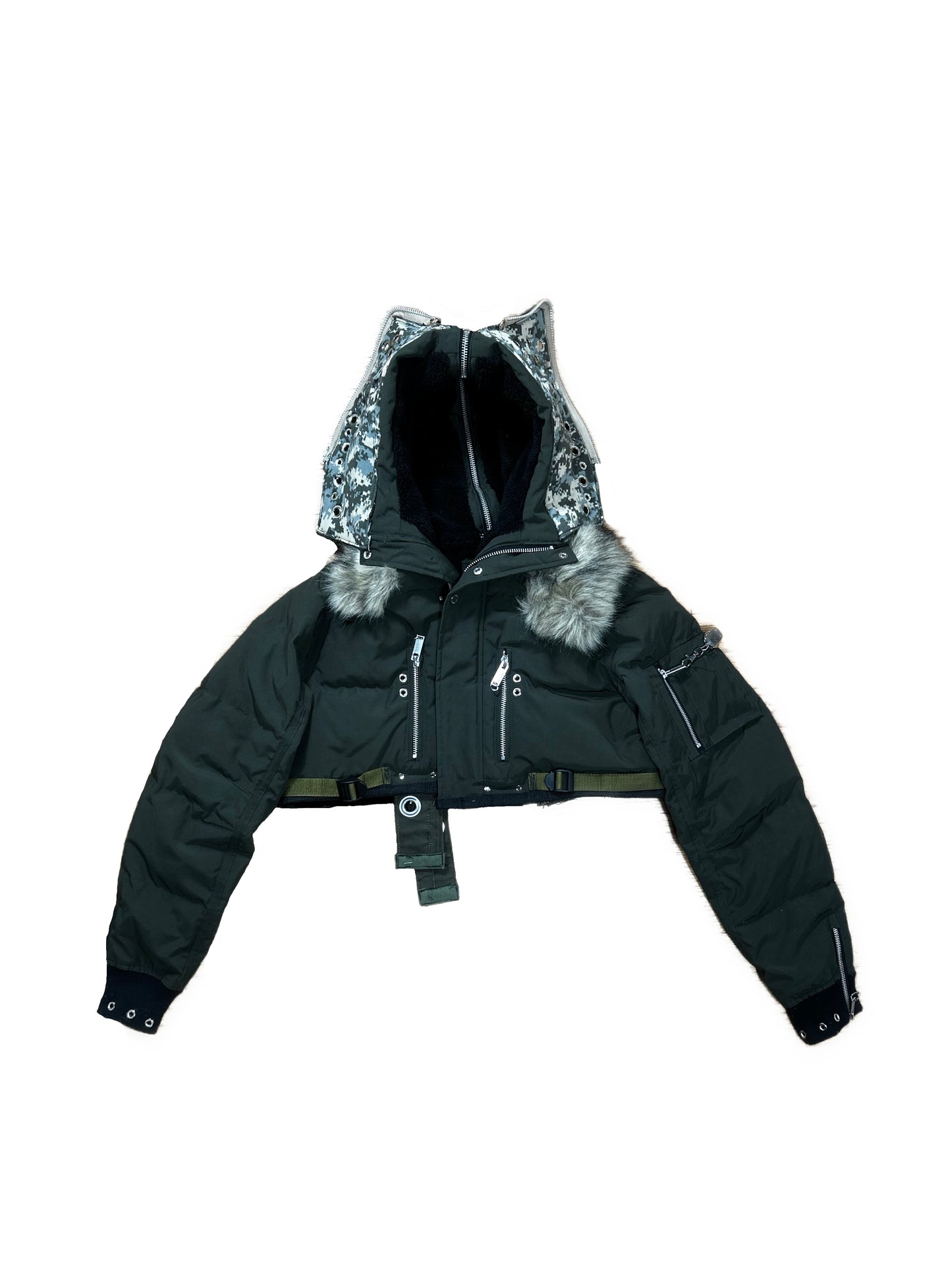 CROPPED FULL ZIP PUFFER-GREEN